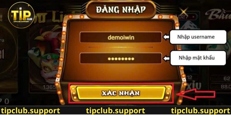 Các bước đăng nhập Tip club thành công